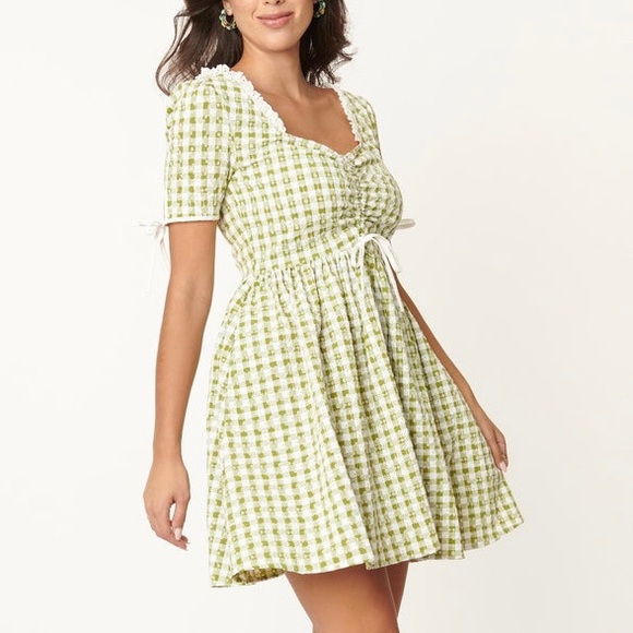 Smak Parlour Dresses & Skirts - Smak Parlour • Green Gingham Eyelet Woodstock Flare Dress